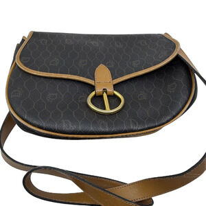 Dior Honeycomb Saddle Flap Brown Coated Canvas Shoulder Bag